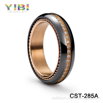 New 2017 Latest Designs Cz Inlaid Ceramic Stainless Ring